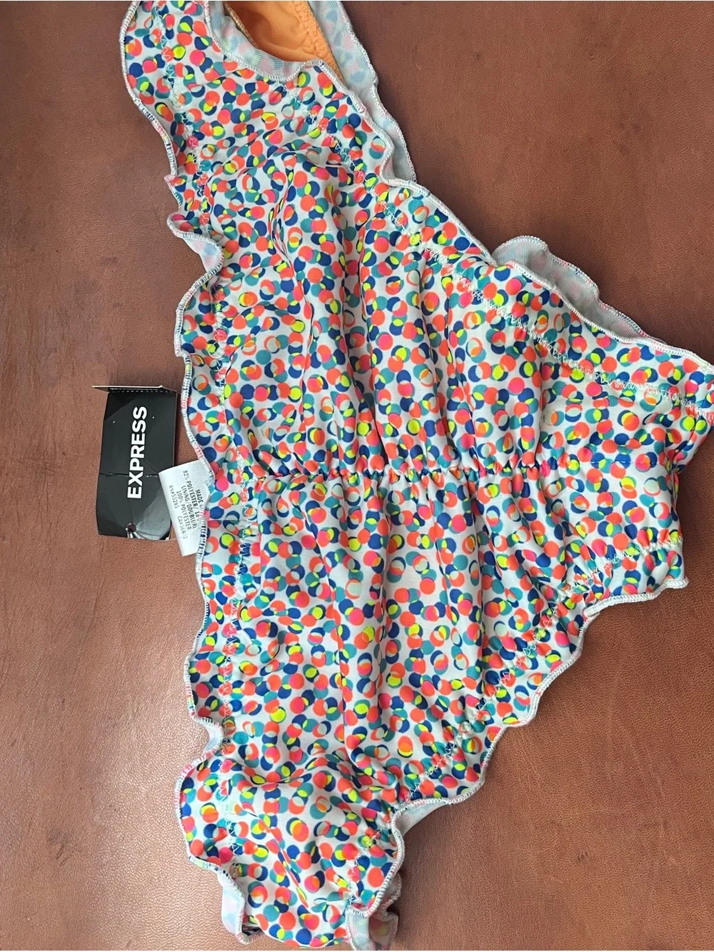 Express Multicolor Polka Dot Bandeau Bikini Top with Yellow Lining